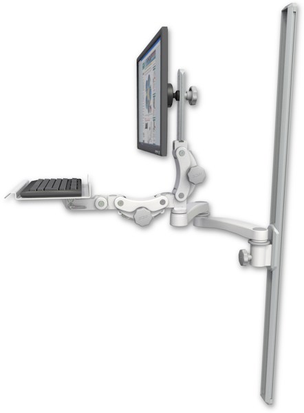 AccessMount™ Ultra 550 LCD mount on a 50" wall track slider with a 12" paralink keyboard tray and a 20" double-arm