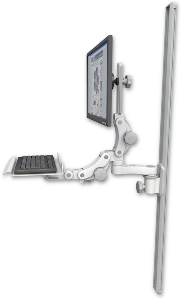 AccessMount™ Ultra 550 LCD mount on a 50" wall track slider with a 12" paralink keyboard tray and an 6" arm