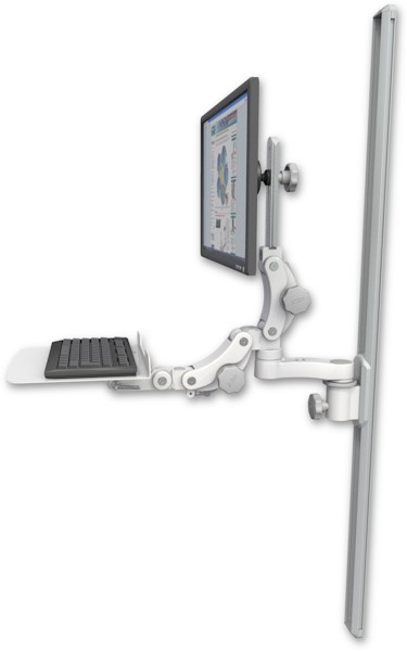 AccessMount™ Ultra 550 LCD mount on a 50" wall track slider with a 12" flat paralink keyboard tray and an 6" arm