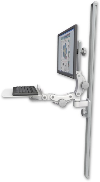 AccessMount™ Ultra 550 LCD mount on a 50" wall track slider with a 12" flat paralink keyboard tray