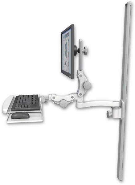 AccessMount™ Ultra 550 LCD mount on a 50" wall track slider with a paralink keyboard tray w/ wrist rest bend and an 11" arm