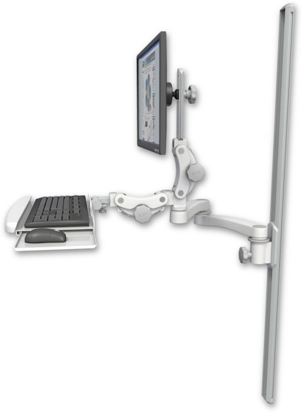 AccessMount™ Ultra 550 LCD mount on a 50" wall track slider with a paralink keyboard tray w/ wrist rest bend and a 20" double-arm