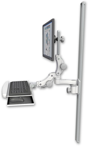 AccessMount™ Ultra 550 LCD mount on a 50" wall track slider with a paralink keyboard tray w/ wrist rest bend and an 6" arm