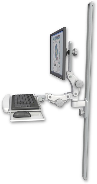 AccessMount™ Ultra 550 LCD mount on a 50" wall track slider with a paralink keyboard tray w/ wrist rest bend