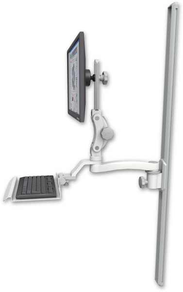 AccessMount™ Ultra 550 LCD mount on a 50" wall track slider with a 12" keyboard tray and an 11" arm