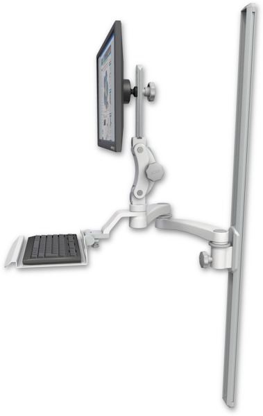 AccessMount™ Ultra 550 LCD mount on a 50" wall track slider with a 12" keyboard tray and a 20" double-arm