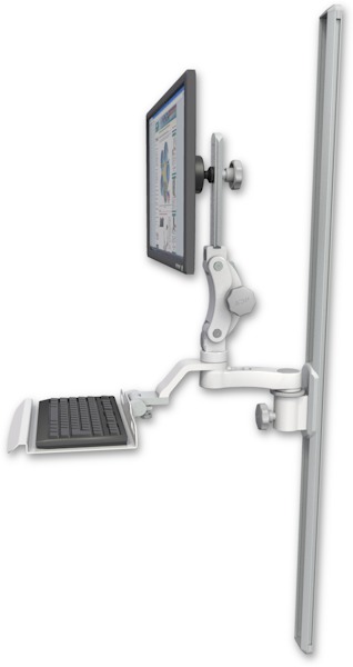 AccessMount™ Ultra 550 LCD mount on a 50" wall track slider with a 12" keyboard tray and an 6" arm