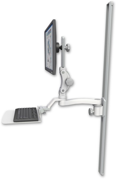 AccessMount™ Ultra 550 LCD mount on a 50" wall track slider with a 12" flat keyboard tray and an 11" arm