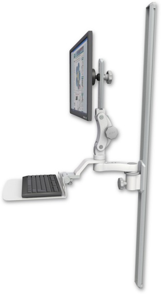 AccessMount™ Ultra 550 LCD mount on a 50" wall track slider with a 12" flat keyboard tray and an 6" arm