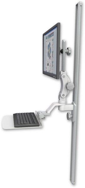 AccessMount™ Ultra 550 LCD mount on a 50" wall track slider with a 12" flat keyboard tray