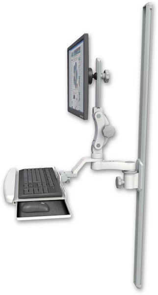 AccessMount™ Ultra 550 LCD mount on a 50" wall track slider with a wrist-rest keyboard tray and an 6" arm