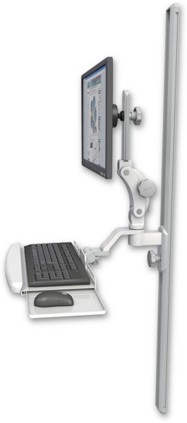 AccessMount™ Ultra 550 LCD mount on a 50" wall track slider with a wrist-rest keyboard tray