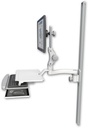 AccessMount™ Ultra 550 LCD mount on a 50" wall track slider with a work surface tray and slide-out keyboard tray and an 11" arm