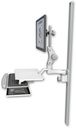 AccessMount™ Ultra 550 LCD mount on a 50" wall track slider with a work surface tray and slide-out keyboard tray and an 6" arm