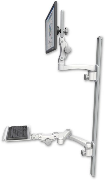 AccessMount™ Ultra 550 LCD mount on a 50" wall track with separate arms, a 12" paralink keyboard tray, and an 11" arm and 20" double-arm
