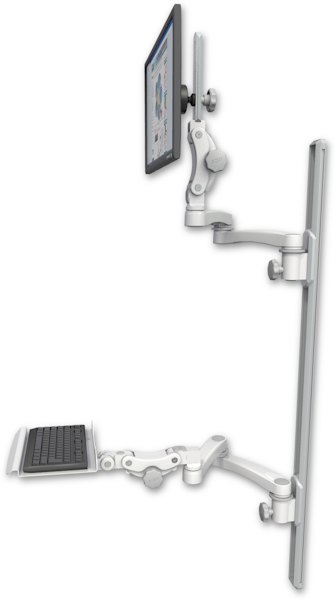 AccessMount™ Ultra 550 LCD mount on a 50" wall track with separate arms, a 12" paralink keyboard tray, and two 20" double-arms