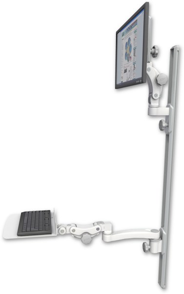 AccessMount™ Ultra 550 LCD mount on a 50" wall track with separate arms, a 12" flat paralink keyboard tray, and an 11" arm