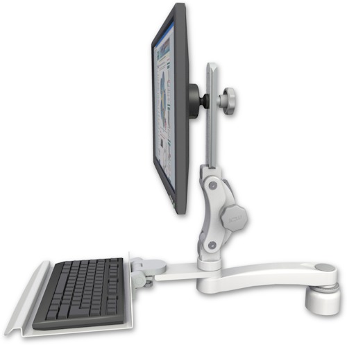 AccessMount™ Ultra 550 LCD desk mount with a 1" riser, a 12" keyboard tray, and an 11" arm