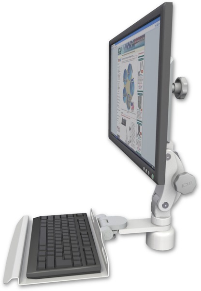 AccessMount™ Ultra 550 LCD desk mount with a 1" riser and a 12" keyboard tray