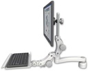 AccessMount™ Ultra 550 LCD desk mount with a 1" riser, a 12" paralink keyboard tray, and an 11" arm