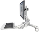 AccessMount™ Ultra 550 LCD desk mount with a 1" riser, a 12" flat paralink keyboard tray, and a 20" double-arm