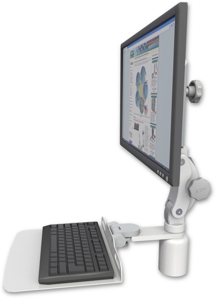 AccessMount™ Ultra 550 LCD desk mount with a 3" riser and a 12" flat keyboard tray