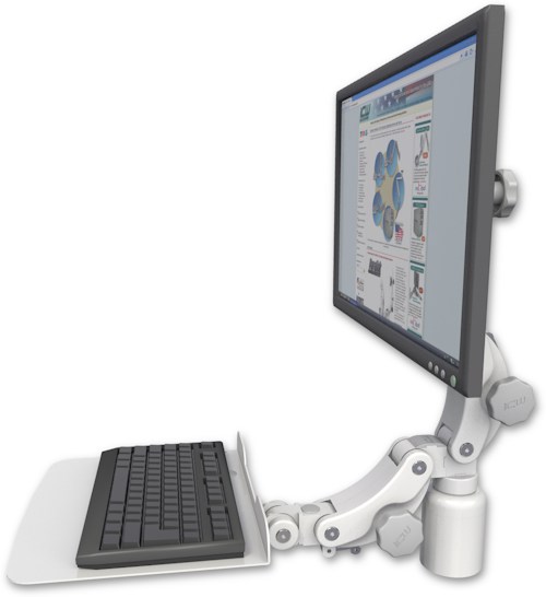 AccessMount™ Ultra 550 LCD desk mount with a 3" riser and a 12" flat paralink keyboard tray