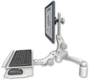 AccessMount™ Ultra 550 LCD desk mount with a 3" riser, a paralink keyboard tray w/ wrist rest bend, and a 20" double-arm