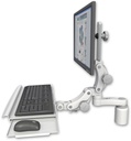 AccessMount™ Ultra 550 LCD desk mount with a 3" riser, a paralink keyboard tray w/ wrist rest bend, and an 6" arm