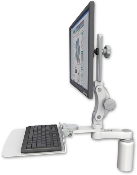 AccessMount™ Ultra 550 LCD desk mount with a 5" riser, a 12" flat keyboard tray, and an 6" arm