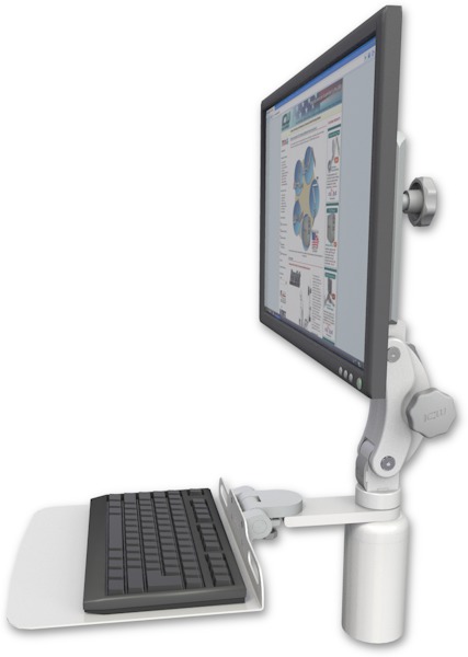 AccessMount™ Ultra 550 LCD desk mount with a 5" riser and a 12" flat keyboard tray