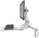 AccessMount™ Ultra 550 LCD desk mount with a 5" riser, a 12" flat paralink keyboard tray, and a 20" double-arm