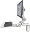 AccessMount™ Ultra 550 LCD desk mount with a 5" riser, a 12" flat paralink keyboard tray, and an 6" arm
