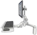 AccessMount™ Ultra 550 LCD desk mount with a 5" riser, a paralink keyboard tray w/ wrist rest bend, and a 20" double-arm