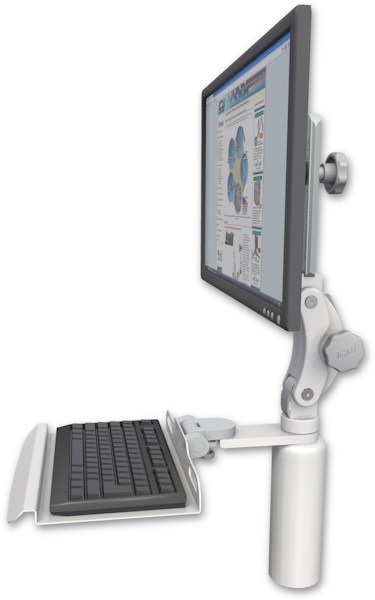 AccessMount™ Ultra 550 LCD desk mount with a 7.5" riser and a 12" keyboard tray