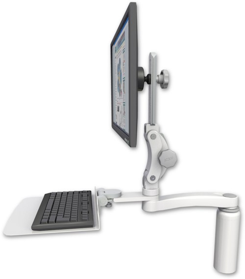 AccessMount™ Ultra 550 LCD desk mount with a 7.5" riser, a 12" flat keyboard tray, and an 11" arm
