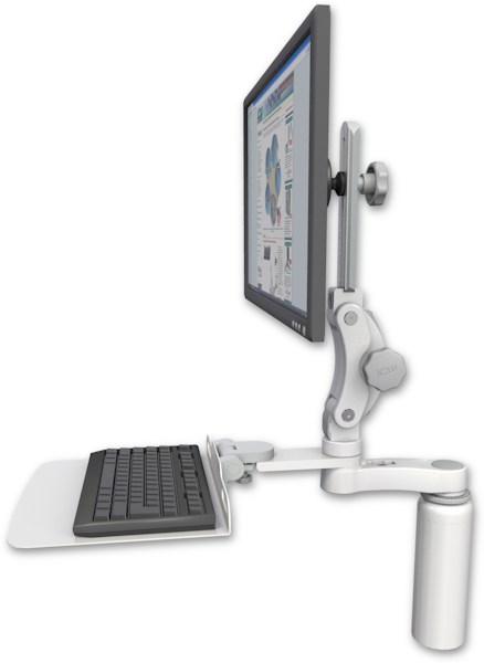AccessMount™ Ultra 550 LCD desk mount with a 7.5" riser, a 12" flat keyboard tray, and an 6" arm