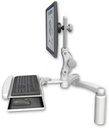 AccessMount™ Ultra 550 LCD desk mount with a 7.5" riser, a wrist-rest keyboard tray, and a 20" double-arm