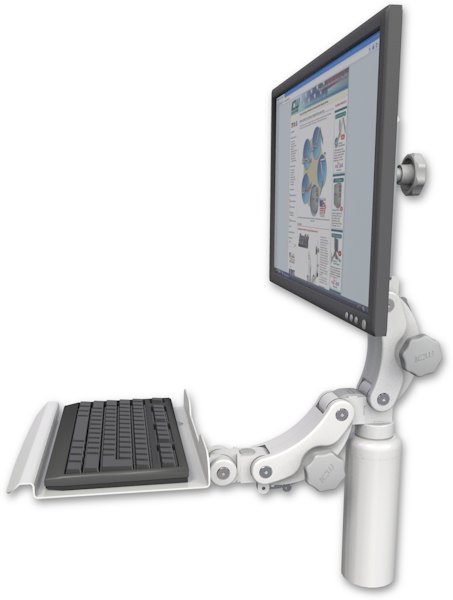 AccessMount™ Ultra 550 LCD desk mount with a 7.5" riser and a 12" paralink keyboard tray