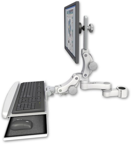 AccessMount™ Ultra 550 LCD mount for a 1.75" pole with a paralink keyboard tray w/ wrist rest bend and an 6" arm