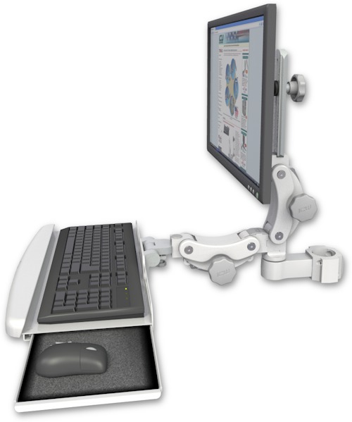 AccessMount™ Ultra 550 LCD mount for a 2" pole with a paralink keyboard tray w/ wrist rest bend