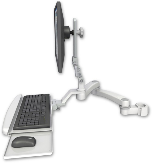 AccessMount™ Ultra 510 LCD mount for a 2" pole with a wrist-rest keyboard tray and a 20" double-arm