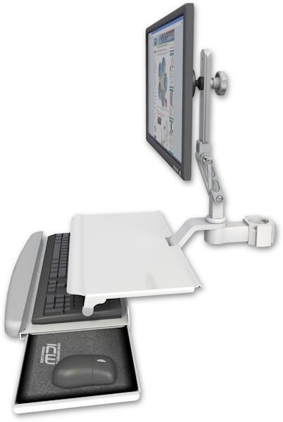 AccessMount™ Ultra 510 LCD mount for a 2" pole with a work surface tray and slide-out keyboard tray