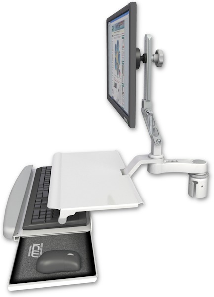 AccessMount™ Ultra 510 LCD mount for a 2" radius with a work surface tray and slide-out keyboard tray and an 6" arm