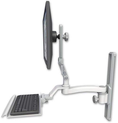 AccessMount™ Ultra 510 LCD mount on a 19" wall track slider with a 12" keyboard tray and an 11" arm