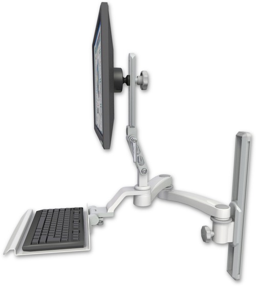 AccessMount™ Ultra 510 LCD mount on a 19" wall track slider with a 12" keyboard tray and a 20" double-arm
