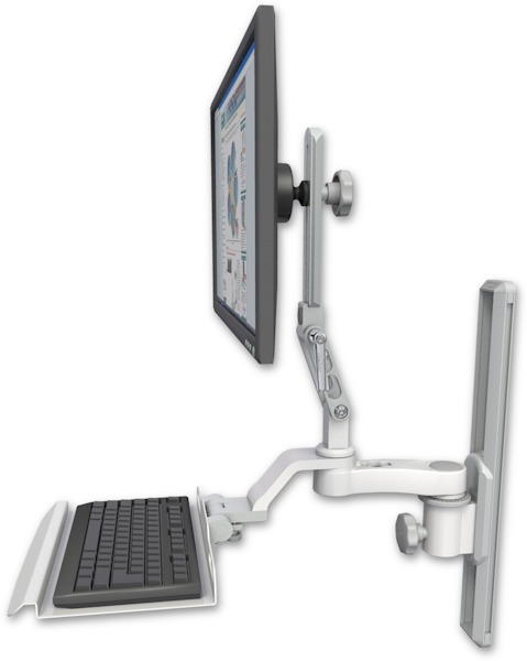 AccessMount™ Ultra 510 LCD mount on a 19" wall track slider with a 12" keyboard tray and an 6" arm
