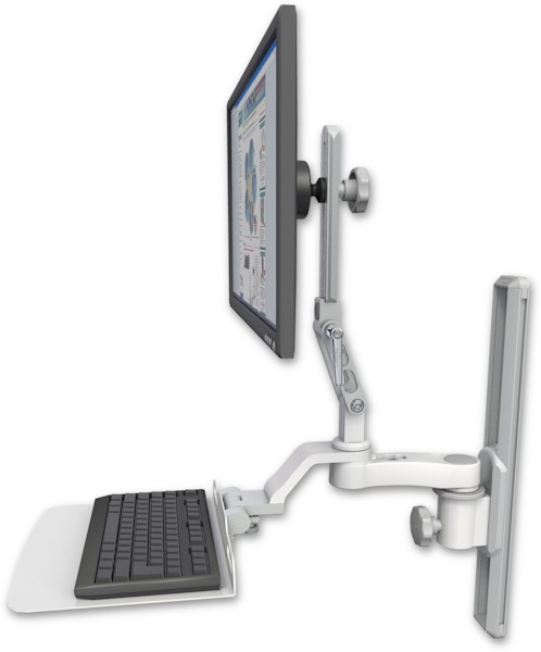 AccessMount™ Ultra 510 LCD mount on a 19" wall track slider with a 12" flat keyboard tray and an 6" arm