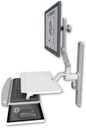 AccessMount™ Ultra 510 LCD mount on a 19" wall track slider with a work surface tray and slide-out keyboard tray