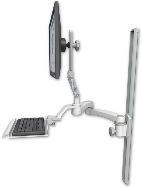 AccessMount™ Ultra 510 LCD mount on a 36" wall track slider with a 12" keyboard tray and a 20" double-arm